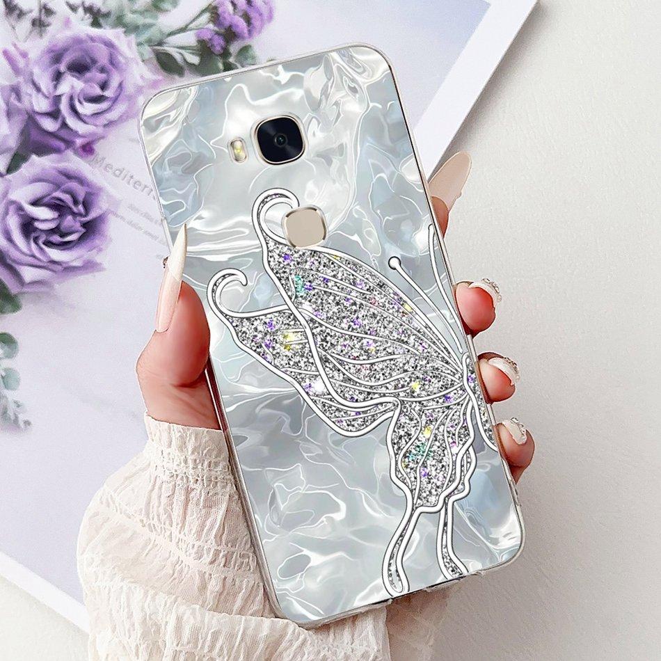 For Huawei Honor 5X GR5 2015 2016 KII-L21 L22 Elegant Floral Butterfly Phone Case For Honor5X KIW-L22 Soft Silicone TPU Cases