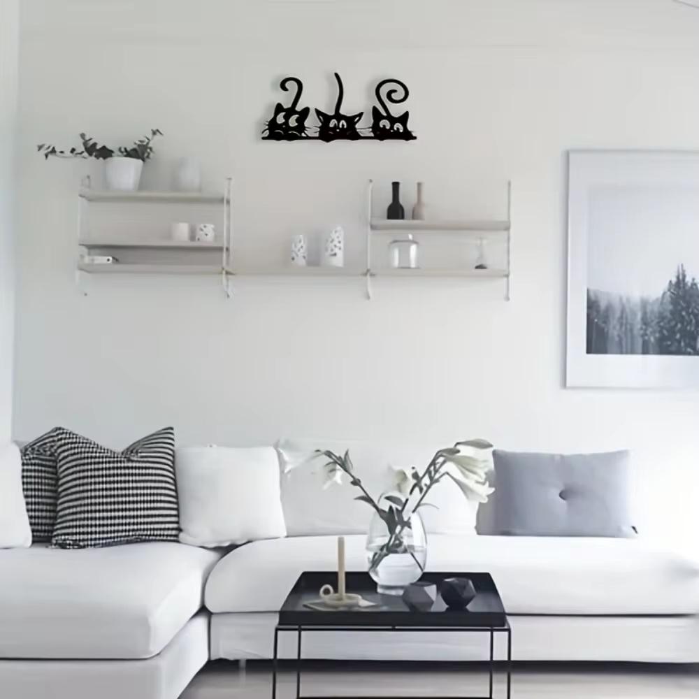 1 шт. Металлический декор для стен - Черные три толстокожих кота, Железная проволока, Подвесное украшение для стен