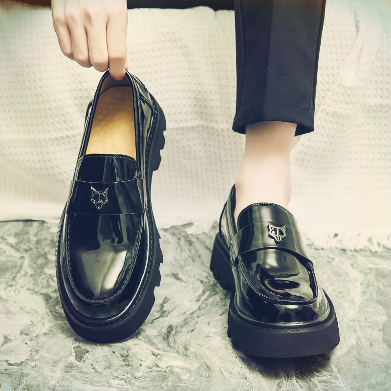 Кожаная обувь осень молодежь британский стиль платформа деловая туфли ленивые лоферы шапка обувь яркая кожа жених свадебная обувь