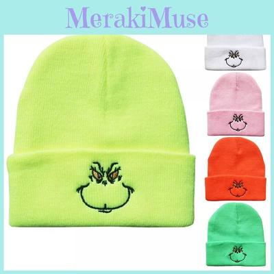 Забавная вязаная шапка-бини в стиле Гринча с вышивкой для максимального зимнего тепла на открытом воздухе