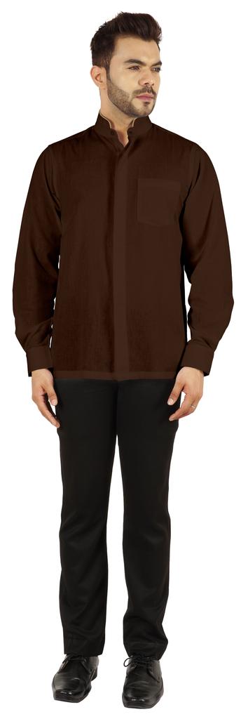 BestMan Однотонная рубашка с длинным рукавом для мужчин с двойной планкой на пуговицах спереди и китайским воротником