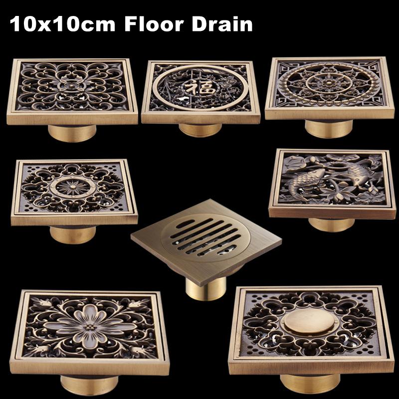 10x10cm Golden Floor Drain Brass Prevention Odor Thickening Drain Shower Bathroom Drainage Balcony Washing Machine Floor Drain