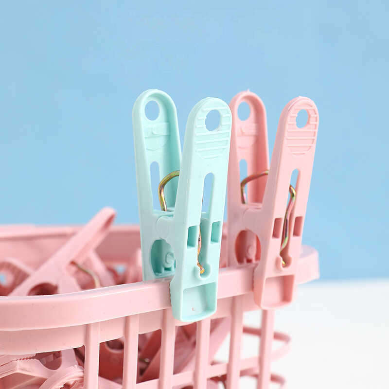 Крепкие ветрозащитные прищепки для сушки одежды для балкона, улицы, для фиксации нижнего белья, носков, шарфов, упаковка 30 шт., многоцелевые прищепки для белья с корзиной, розовые
