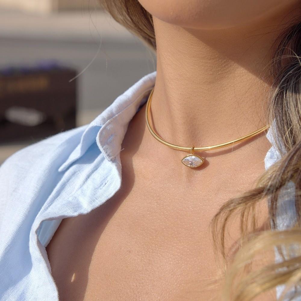 Gold Plated Pendant Necklace Stainless Steel Neck Collar Retro Neck Chain Fashion Jewelry