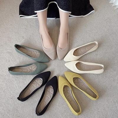 Модные однотонные трикотажные туфли на плоской подошве для женщин, модные женские повседневные балетки, обувь из дышащей сетки, удобные мокасины