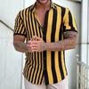 Men's Tropical Plant Print Short Sleeve Shirt, Loose Fit Lapel Button-down Top for Beach Vacation and Daily Wear
