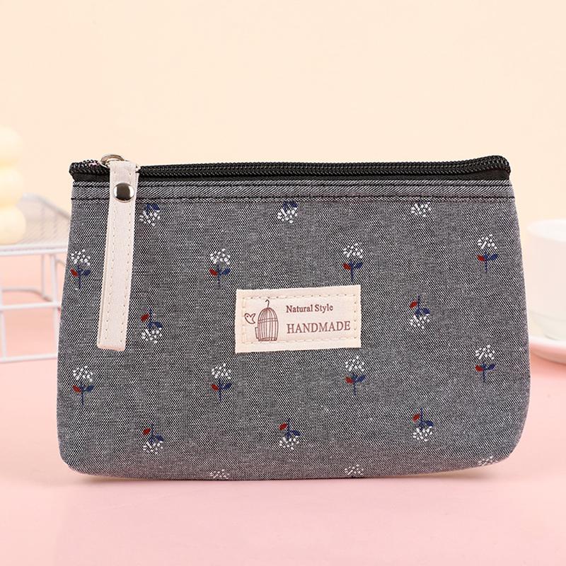 1Pc Floral Prints Rectangle Coin Purse Cute Cosmetic Bag Small Storage Bags Canvas Toiletry Organizer Purse