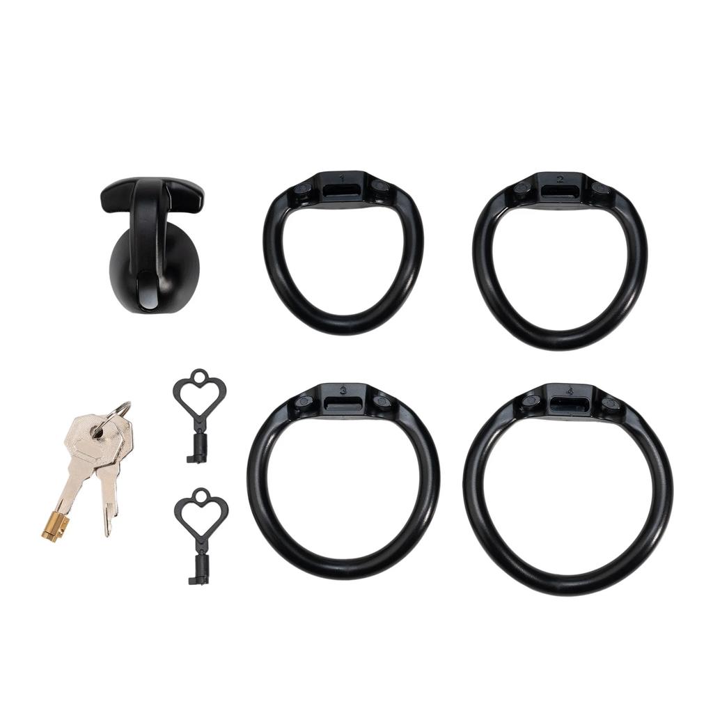 Sissy Mini Chastity Cage Hollow Chastity Lock Pot Lid Lock Male Positive Penis CB Lock Abstinence Restraint with 4 Rings Sex Toy