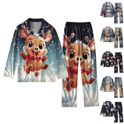 Женский костюм из 2 предметов с принтом, топ на пуговицах с длинными рукавами, широкие брюки, комплект, пижамный домашний повседневный костюм