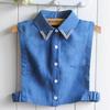Spring Half-Body Shirt Fake Collar Children, Versatile Cotton Beaded Denim Fake Collar Shirt Collar