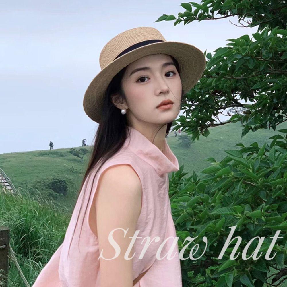Соломенная шляпа во французском стиле, солнцезащитная шляпа Ins Flat Tops Cap для мужчин и женщин