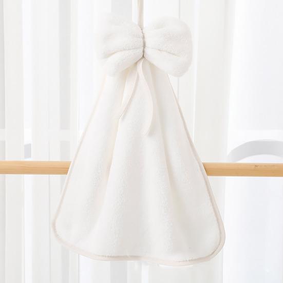 Hand Towel Coral Fleece Solid Color Design Bow Decoration Quick Dry Absorbent