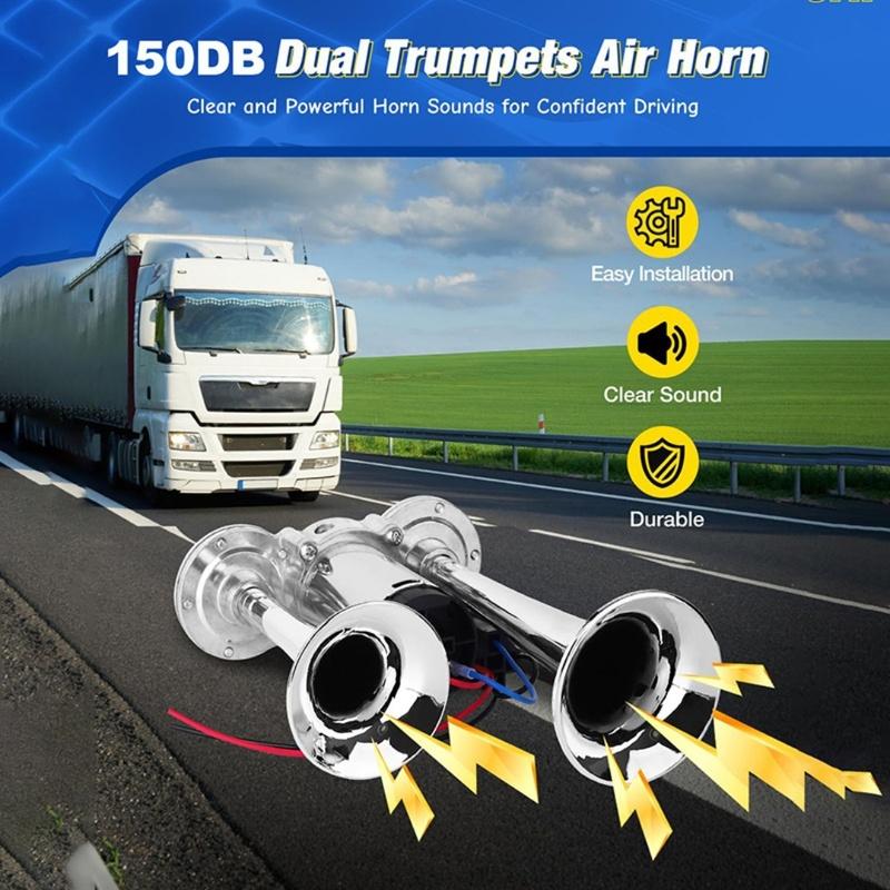 Double tube Integrated Electric Pump Air Horn with Relay 600DB Compressor Integrated Air Horn Car Horn