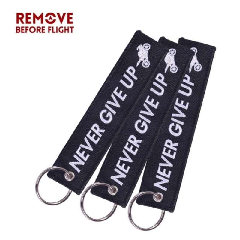 Remove Before Flight Keychain Never Give Up Letter Motor Key Rings Fashion Jewelry