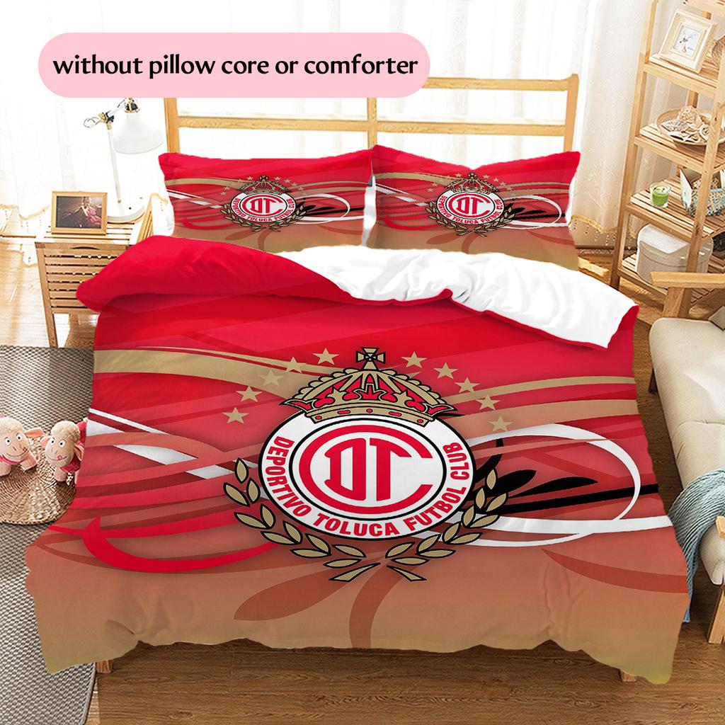 Club Deportivo Toluca Football Club Pattern Bedding Quilt Set Home Decoration Gift (1 * duvet cover + 2 * pillowcase without core)