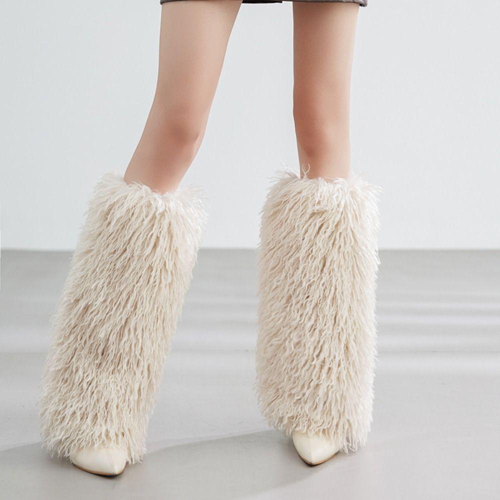 Faux Fur Curly Furry Leg Warmers 40cm Knee High Girls Socks Warm Knee Sleeve Spicy Girls