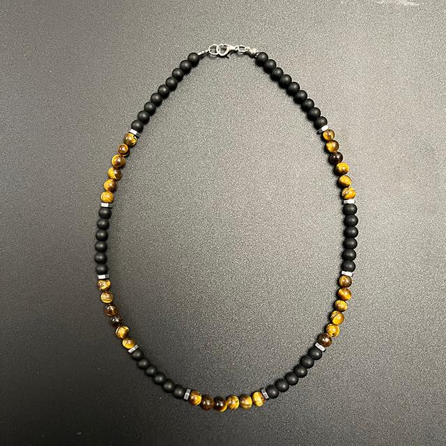 Trendy Simple Black Matte Stone Beads Necklace Men Summer Geometric Surfer Necklace For Men Strand Jewelry Gift For Him