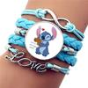 Модный плетеный браслет Stitch синего цвета с мультяшным дизайном из кожи с драгоценными камнями