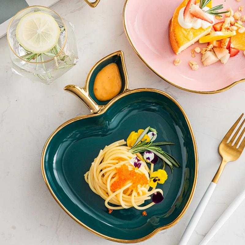 Luxury Creative Phnom Penh Apple Shape Ceramic Rice Plates Home Jiaozi Plate Flat Plate Dessert Dish