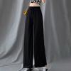Women Casual Pants Elastic Drawstring High Waist Wide Leg Long Trousers Solid Color