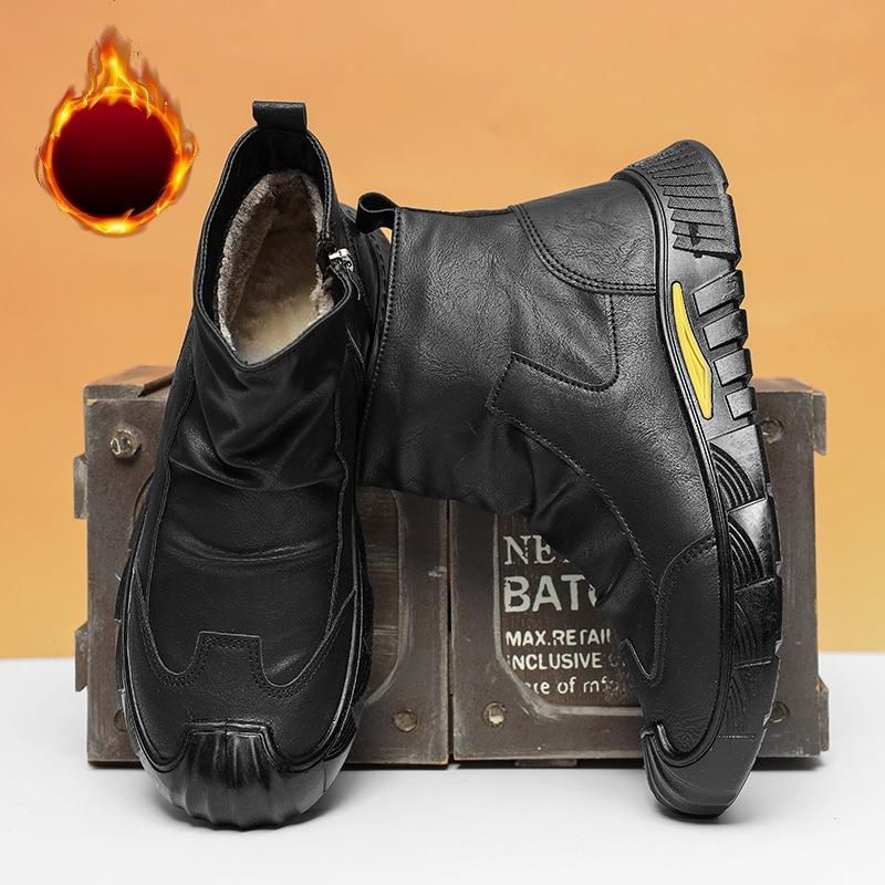 Модные мужские короткие ботинки Осень Зима Модные Нескользящие Черные Плюшевые Утепленные Ботинки Челси Удобные Плоские Нескользящие Уличные Повседневные Ботинки
