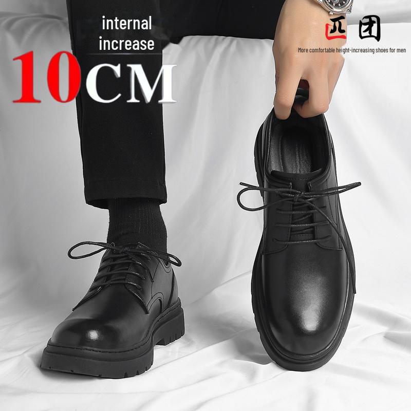 Мужские туфли 2024 года из черной кожи, увеличивающие рост, 10 см, формальные и повседневные, дышащий зимний дизайн