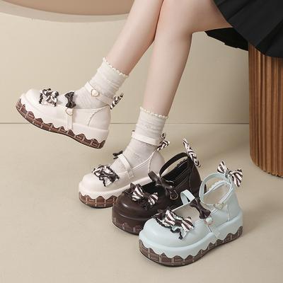 Маффины толстая подошва милые сладкие Лолита туфли Мэри Джейн с круглым носком женские универсальные Лолита бант jk маленькие кожаные туфли