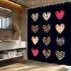 1pc Leopard & Zebra Heart Print Shower Curtain - Black Fabric with Beige & Pink Accents, Stylish Bathroom Decor