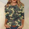 Женская модная повседневная футболка с круглым вырезом и камуфляжным принтом, семь рукавов