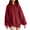 Женская мода свободный пуловер вязать однотонный свитер с длинными рукавами и круглым вырезом
