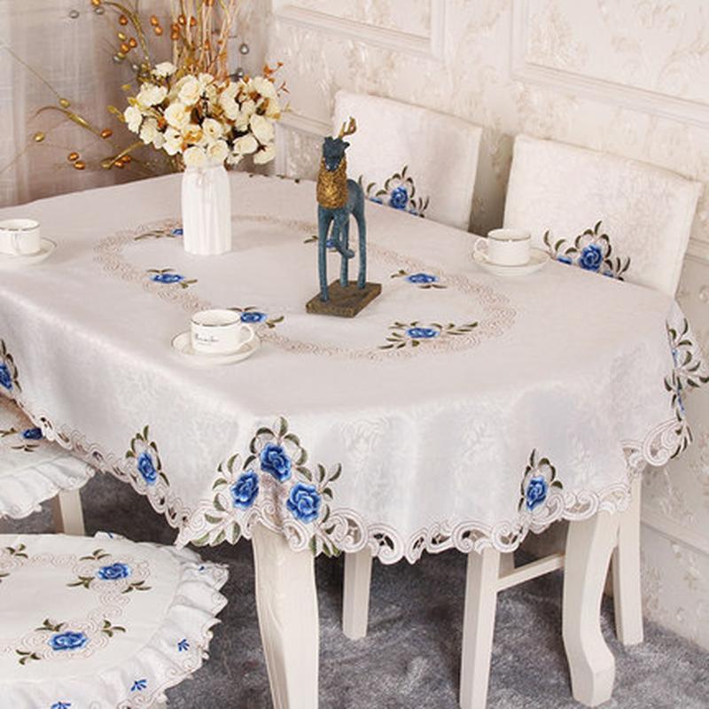 European Embroidery Table Cover Round Tablecloth Fabric Square Lace Pastoral Table Cloth Flower Simple Modern Dining Table