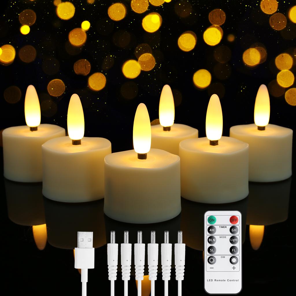Rechargeable LED Candles with Timer Remote Flameless Flickering 3D Wick Tea Light Electronic Lighting Halloween Christmas Decor