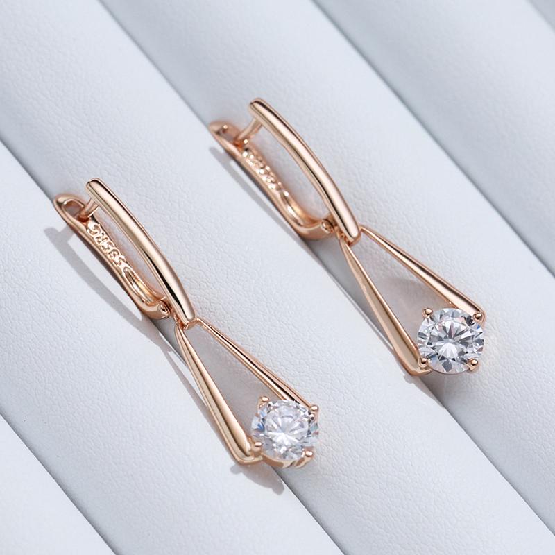 Simple Kienl Shiny Zircon Natural Drop Earring For Women Luxury Rose Gold Color Long Earring High Quality Daily Jewelry