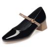 Spring New Women's Black Mary Jane Shoes Soft Leather Square Heel Dress Shoes Shallow Mouth Buckle Strap Single Shoes