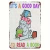 1pc Vintage Sign Unique Book Lovers Decor Elephants and Piglets Artwork Great Day for Reading Metal Wall Art Bar Decor