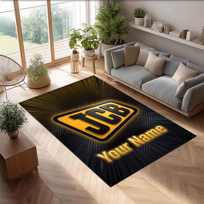 JCB Crystal Velvet Rug, Custom Name Text Personalized Non‑Slip Floor Mat for Home Decor Gift