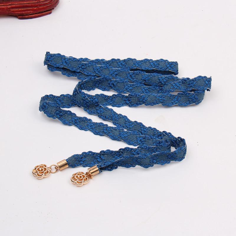 Waist Rope Flower Buckle Thin Lady Belt Black And Blue Skirt Decorative Belt Red Seal Alloy Flower Buckle