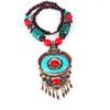 Bohemia Vintage Stone Beads Necklace Women Ethnic Indian Leaf Tassel Jewelry Accessories