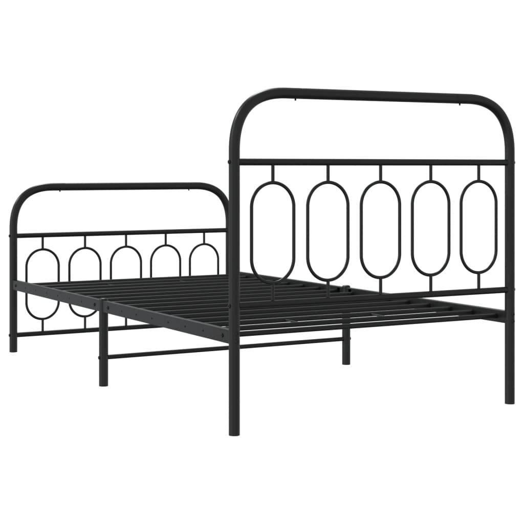 Metal Bed Frame with Headboard and Footboard Black 107 x 203 cm