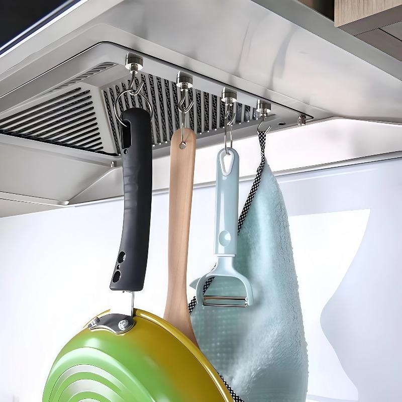 4Pcs Versatile Heavy-Duty Magnetic Hooks E16 Swivel Neodymium Metal Shell Non Perforated Multipurpose Hanging Solutions for Home