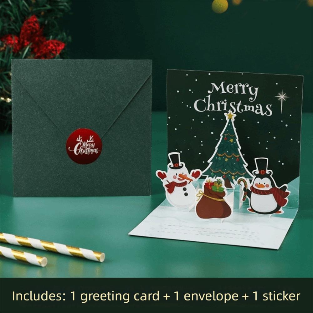 Festive Card 3D Xmas Greeting Cards Blessing Message Pop-up Christmas Postcard Folding Paper Christmas Card New Year Greeting