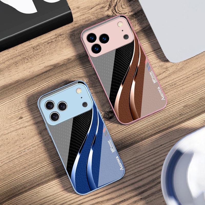 Высококачественная текстура кожи Для iPhone 17 Air 16 E 15 14 13 Plus 12 mini 11 17 Pro Max XR Xs Max 16E 7 8 Закаленное стекло Чехол для телефона