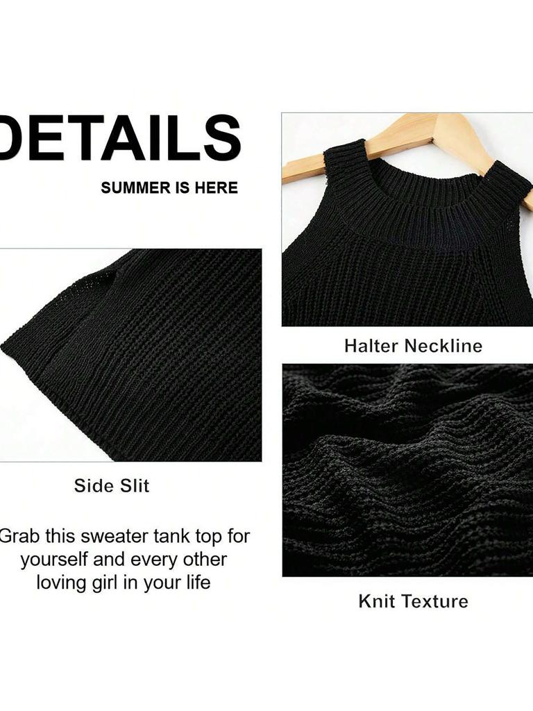 Women's Halter Tank Top Sleeveless Racerback Loose Knit Cami Sweater Vest
