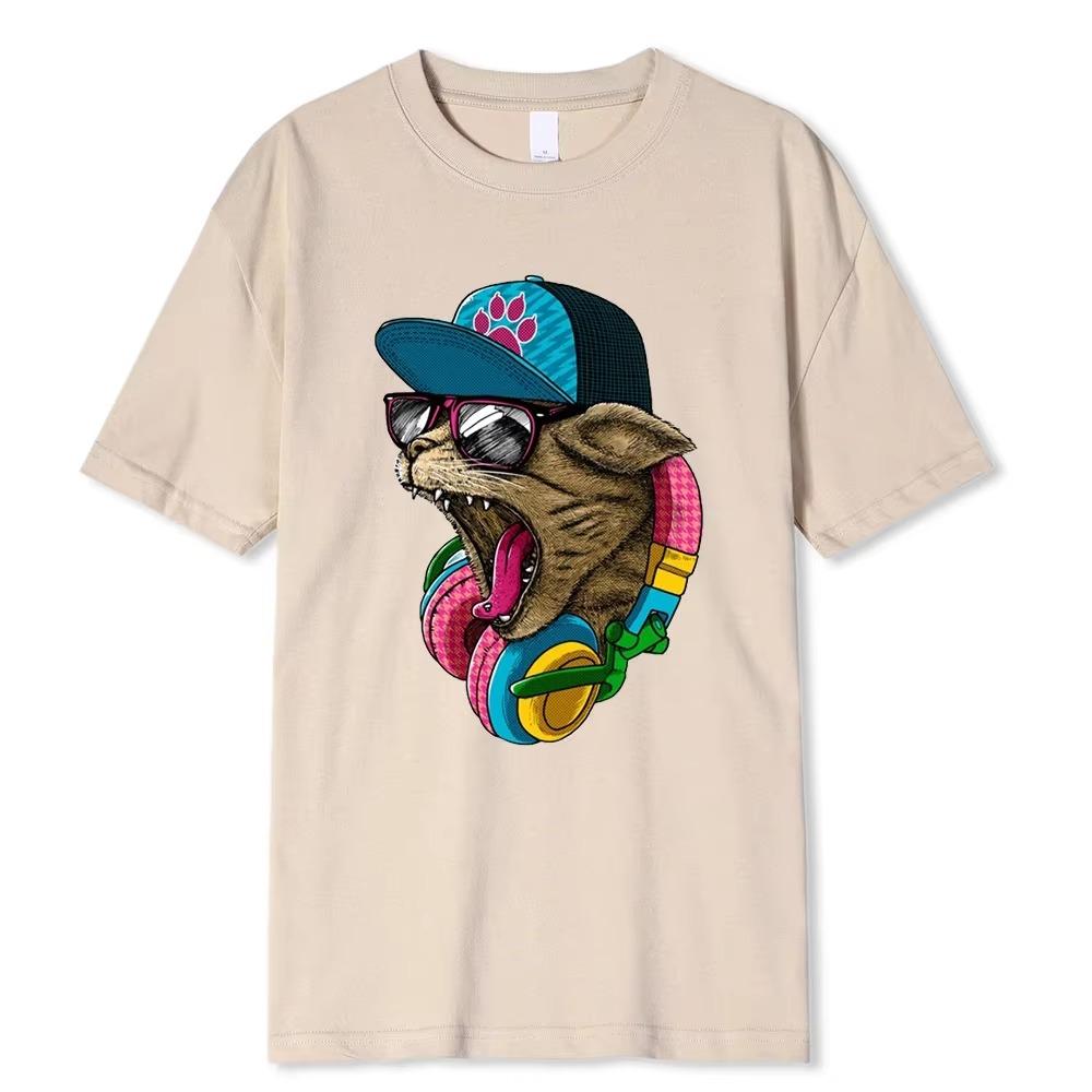 Футболка с принтом животных Roaring Cat Fun Y2k Hip Hop Street для мужчин и женщин, свободная, хлопковая, с короткими рукавами, мягкая, дышащая, одежда для пар