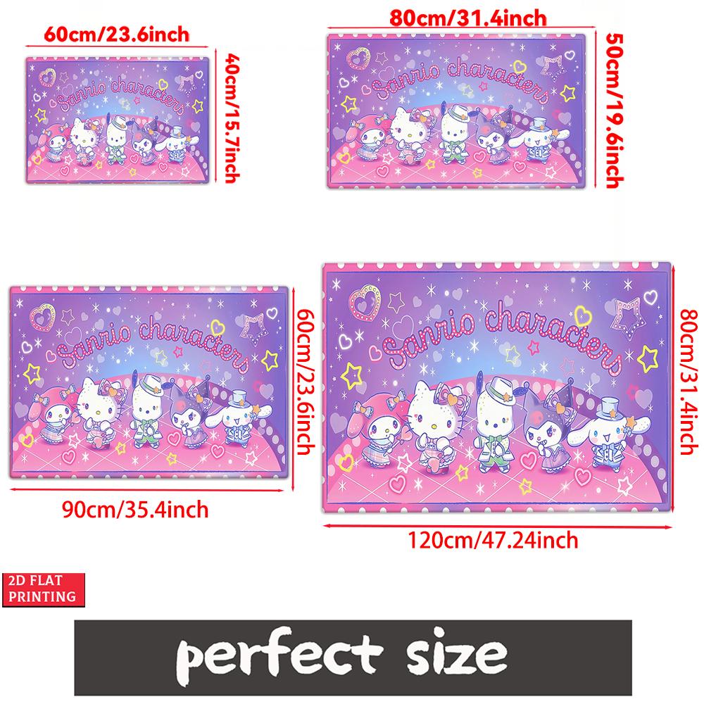 Kawaii Cute Cartoon Characters Doormat,2D Print Non-slip Floor Mat, Pink Purple Starry Entrance Rug for Girls Bedroom Decor Gift