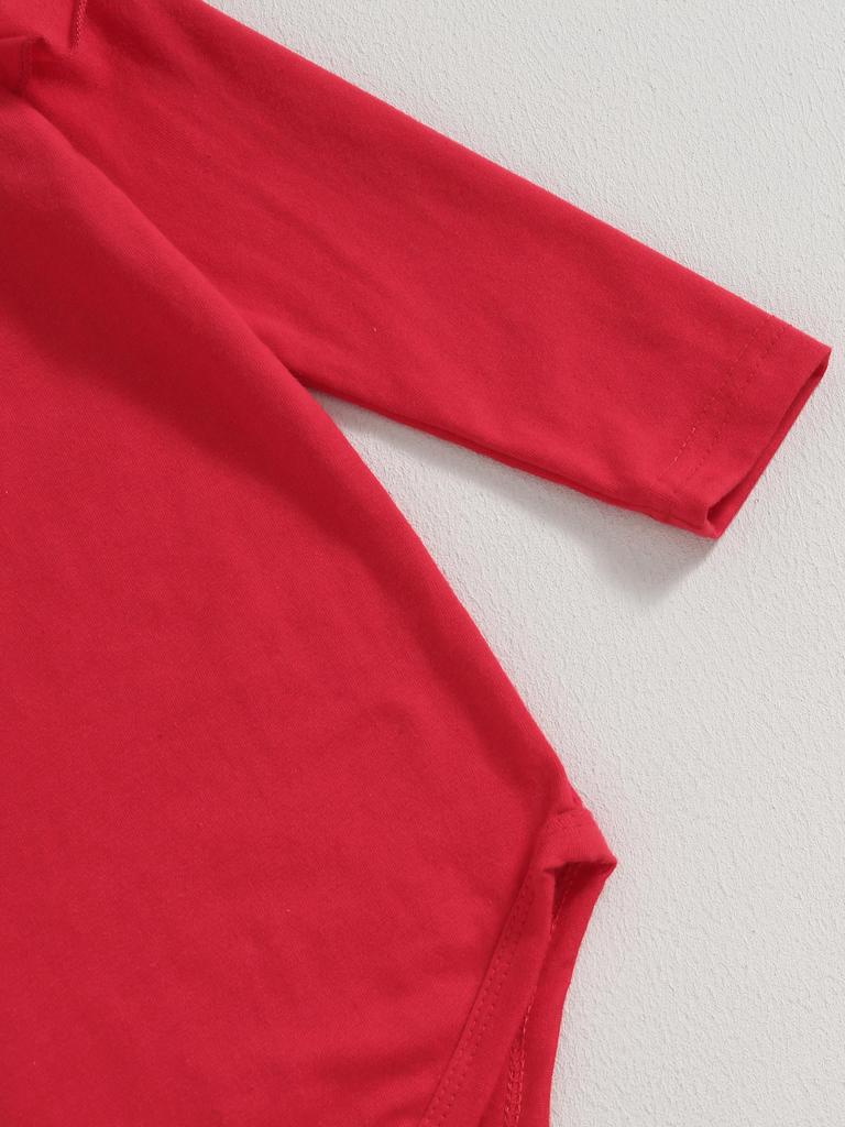 Infant Girl Christmas 3Pcs Outfit Ruffled Long Sleeve Romper A-Line Elk Embroidery Plaid Skirt Bow Headband Set