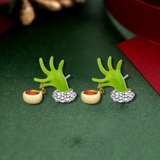 1 Pair Women Earrings Festive Fun Green Cartoon Ear Stud Unique Stylish Christmas Jewelry for Holiday Decoration