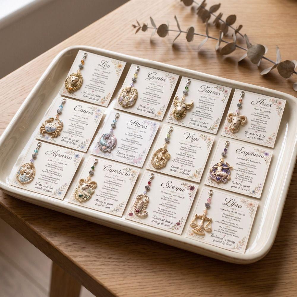 Light Luxury 12 Zodiac Keychain Hanging Decor Zodiac Pendant Key Ring Horoscope Keychain Bag Decor