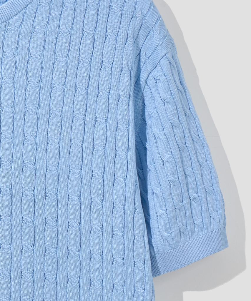 AGOD Cotton Modal Washable Crew Neck Cable Knit [Sky Blue]