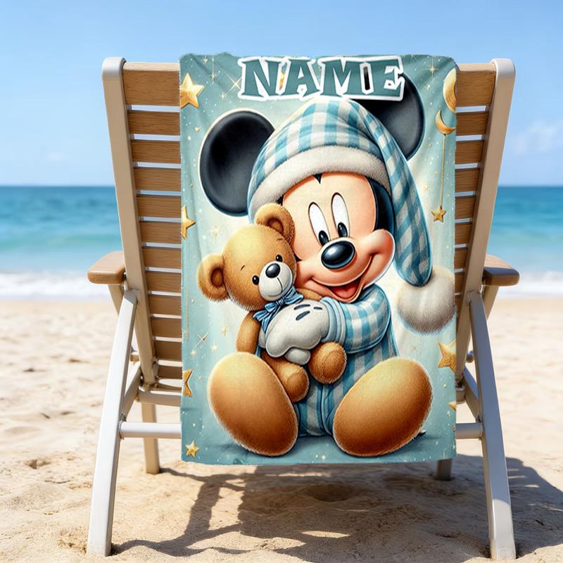 1pc Mickey3 Beach Towel with Custom Name, Beach/Swimming/Bath/Picnic/Camping Towel, Suitable for Seaside Beaches